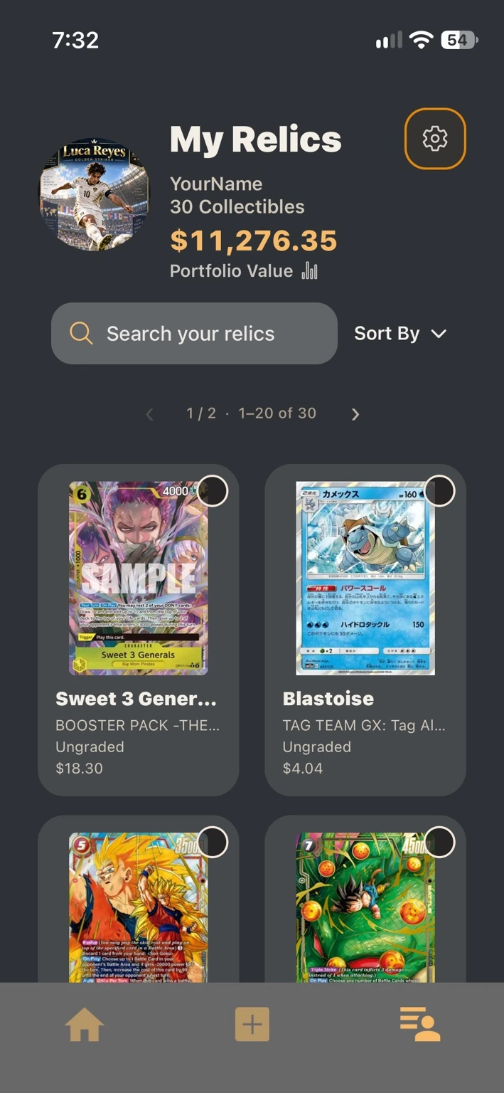 Relic Collect My Relics collection grid